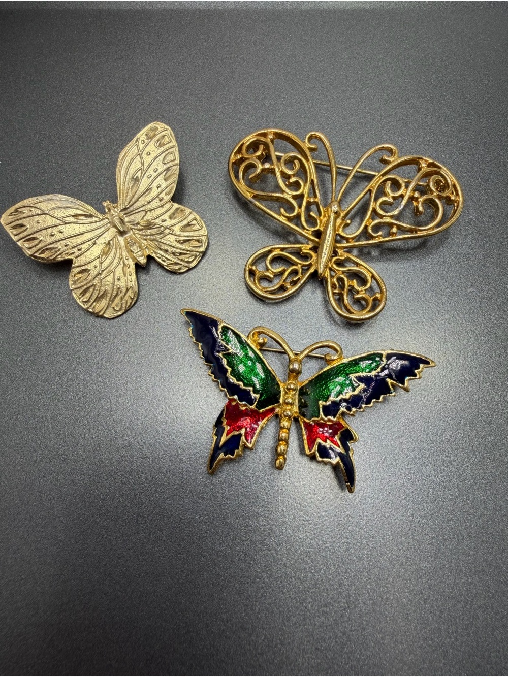 😎50%off Vintage Butterfly Brooch lot- Gold & Enamel #270UB